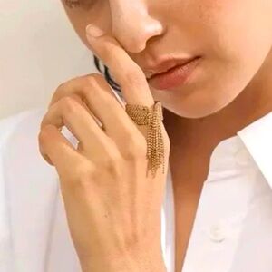 Anthropologie Tassel Gold Stainless Steel Waterproof Resizable Ring